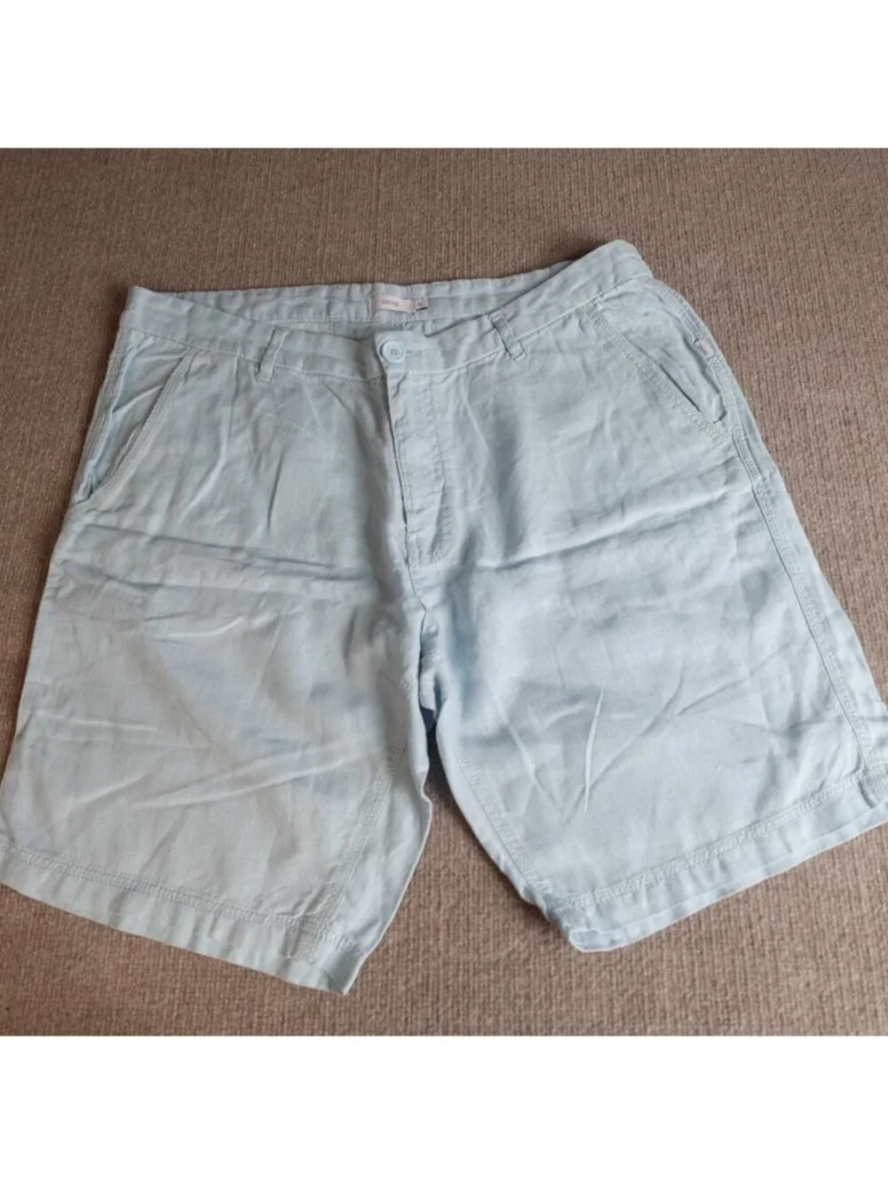 Onia Mens Shorts 38 Blue Solid 100% Linen Zip Fly 9.5